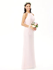 Sheath / Column Bridesmaid Dress Jewel Neck Sleeveless Elegant Floor Length Chiffon with Pleats