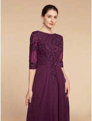Aimishang  Sheath / Column Mother of the Bride Dress Wedding Guest Elegant Scoop Neck Floor Length Chiffon Lace Half Sleeve with Pleats Sequin