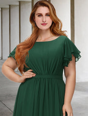 Aimishang A-Line Mother of the Bride Dresses Plus Size Hide Belly Curve Elegant Dress Formal Floor Length Short Sleeve Jewel Neck Chiffon with Pleats