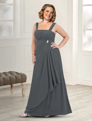 Aimishang  Two Piece A-Line Mother of the Bride Dress Fall Wedding Guest Dresses Plus Size Elegant Square Neck Floor Length Chiffon Sleeveless Jacket Dresses with Pleats