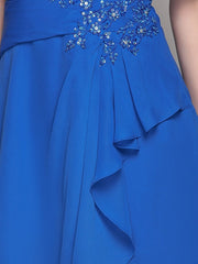 A-Line Mother of the Bride Dress Elegant V Neck Knee Length Chiffon Short Sleeve with Criss Cross Beading Ruffles