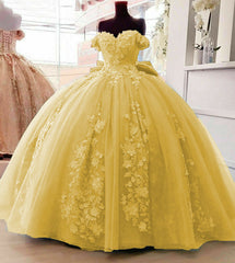 2024 Off Shoulder Ball Gown Quinceanera Dresses 3D Floral Applique Sweet 16 Gowns