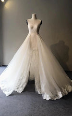 Sweetheart A-Line High Front  Split Lace Appliques Formal Wedding Dress