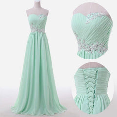 Sweetheart Sky Blue Chiffon Prom Dresses Lace Beading Sweep Train Bridesmaid Dresses