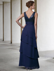 Aimishang A-Line Mother of the Bride Dress Elegant V Neck Floor Length Chiffon Sequined Sleeveless Wrap Included with Sequin Ruffles