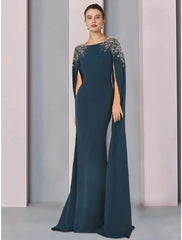 Aimishang Mermaid / Trumpet Mother of the Bride Dress Wedding Guest Elegant Scoop Neck Sweep / Brush Train Stretch Chiffon Long Sleeve with Sequin Ruching