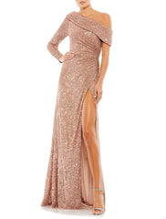 Sheath / Column Evening Gown Elegant Dress Formal Prom Floor Length Long Sleeve One Shoulder Sequined with Sequin