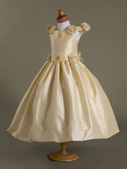 Taffeta Off-The-Shoulder Flower Girl Dress with Ruffles
