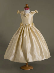 Taffeta Off-The-Shoulder Flower Girl Dress with Ruffles