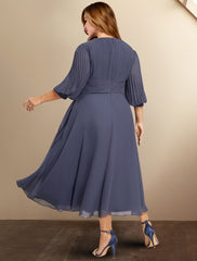 Aimishang  A-Line Mother of the Bride Dresses Plus Size Hide Belly Curve Elegant Dress Formal Tea Length Half Sleeve V Neck Chiffon with Pleats Ruched Fall