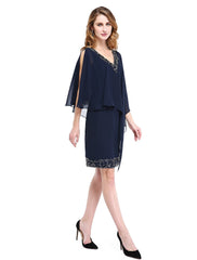 Aimishang  Sheath / Column Mother of the Bride Dress V Neck Knee Length Chiffon Sleeveless No with Beading Sequin