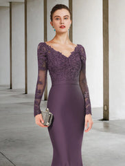 Aimishang  Mermaid / Trumpet Mother of the Bride Dress Elegant V Neck Sweep / Brush Train Chiffon Lace Long Sleeve with Appliques
