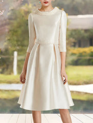 Aimishang  A-Line Mother of the Bride Dress Wedding Guest Elegant Jewel Neck Knee Length Satin Half Sleeve with Beading