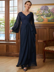 Aimishang A-Line/Princess Chiffon Applique V-neck Long Sleeves Floor-Length Mother of the Bride Dresses