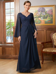 Aimishang A-Line/Princess Chiffon Applique V-neck Long Sleeves Floor-Length Mother of the Bride Dresses