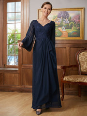Aimishang A-Line/Princess Chiffon Applique V-neck Long Sleeves Floor-Length Mother of the Bride Dresses