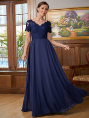 Aimishang A-Line/Princess Chiffon Lace V-neck Short Sleeves Floor-Length Mother of the Bride Dresses