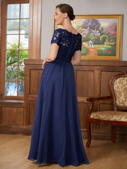 Aimishang A-Line/Princess Chiffon Lace V-neck Short Sleeves Floor-Length Mother of the Bride Dresses