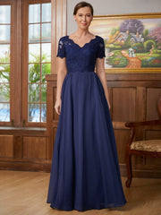 Aimishang A-Line/Princess Chiffon Lace V-neck Short Sleeves Floor-Length Mother of the Bride Dresses