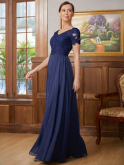 Aimishang A-Line/Princess Chiffon Lace V-neck Short Sleeves Floor-Length Mother of the Bride Dresses