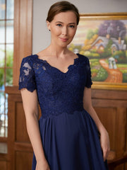 Aimishang A-Line/Princess Chiffon Lace V-neck Short Sleeves Floor-Length Mother of the Bride Dresses