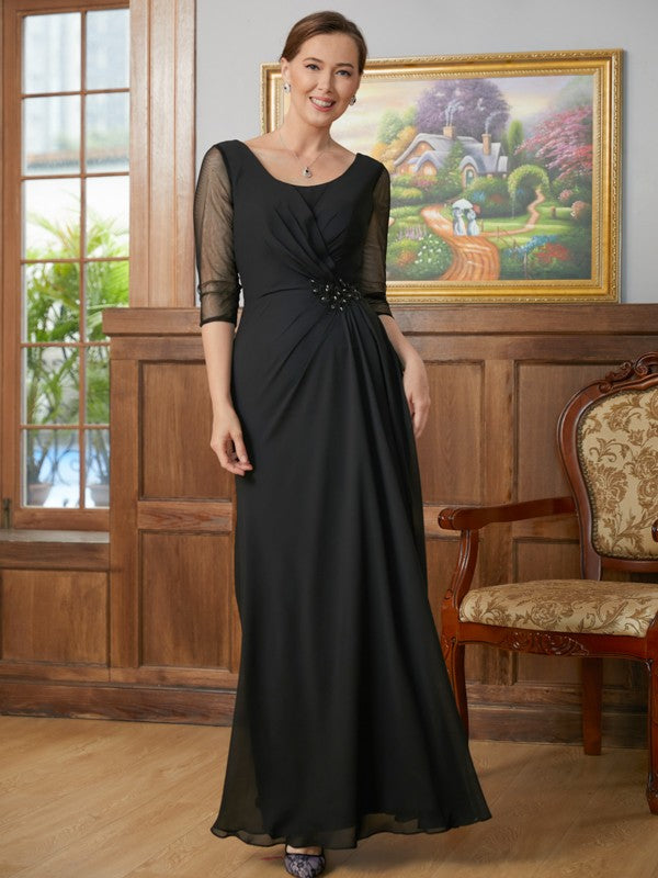 Aimishang A-Line/Princess Chiffon Ruched Scoop 3/4 Sleeves Floor-Length Mother of the Bride Dresses