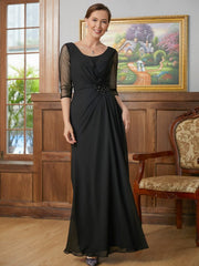 Aimishang A-Line/Princess Chiffon Ruched Scoop 3/4 Sleeves Floor-Length Mother of the Bride Dresses