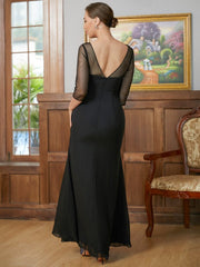 Aimishang A-Line/Princess Chiffon Ruched Scoop 3/4 Sleeves Floor-Length Mother of the Bride Dresses