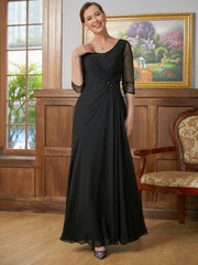 Aimishang A-Line/Princess Chiffon Ruched Scoop 3/4 Sleeves Floor-Length Mother of the Bride Dresses
