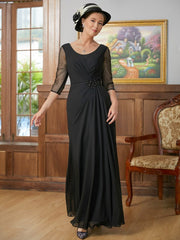 Aimishang A-Line/Princess Chiffon Ruched Scoop 3/4 Sleeves Floor-Length Mother of the Bride Dresses
