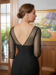 Aimishang A-Line/Princess Chiffon Ruched Scoop 3/4 Sleeves Floor-Length Mother of the Bride Dresses