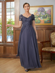 Aimishang A-Line/Princess Chiffon Applique V-neck Short Sleeves Floor-Length Mother of the Bride Dresses