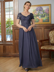 Aimishang A-Line/Princess Chiffon Applique V-neck Short Sleeves Floor-Length Mother of the Bride Dresses