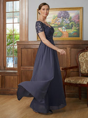 Aimishang A-Line/Princess Chiffon Applique V-neck Short Sleeves Floor-Length Mother of the Bride Dresses