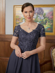 Aimishang A-Line/Princess Chiffon Applique V-neck Short Sleeves Floor-Length Mother of the Bride Dresses
