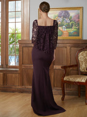 Aimishang Sheath/Column Stretch Crepe Lace Square 1/2 Sleeves Sweep/Brush Train Mother of the Bride Dresses