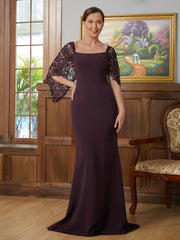 Aimishang Sheath/Column Stretch Crepe Lace Square 1/2 Sleeves Sweep/Brush Train Mother of the Bride Dresses