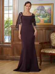 Aimishang Sheath/Column Stretch Crepe Lace Square 1/2 Sleeves Sweep/Brush Train Mother of the Bride Dresses