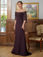 Aimishang Sheath/Column Stretch Crepe Lace Square 1/2 Sleeves Sweep/Brush Train Mother of the Bride Dresses