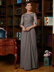 Aimishang A-Line/Princess Chiffon Applique Scoop 3/4 Sleeves Floor-Length Mother of the Bride Dresses
