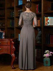 Aimishang A-Line/Princess Chiffon Applique Scoop 3/4 Sleeves Floor-Length Mother of the Bride Dresses