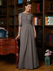 Aimishang A-Line/Princess Chiffon Applique Scoop 3/4 Sleeves Floor-Length Mother of the Bride Dresses