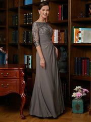 Aimishang A-Line/Princess Chiffon Applique Scoop 3/4 Sleeves Floor-Length Mother of the Bride Dresses