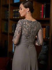Aimishang A-Line/Princess Chiffon Applique Scoop 3/4 Sleeves Floor-Length Mother of the Bride Dresses