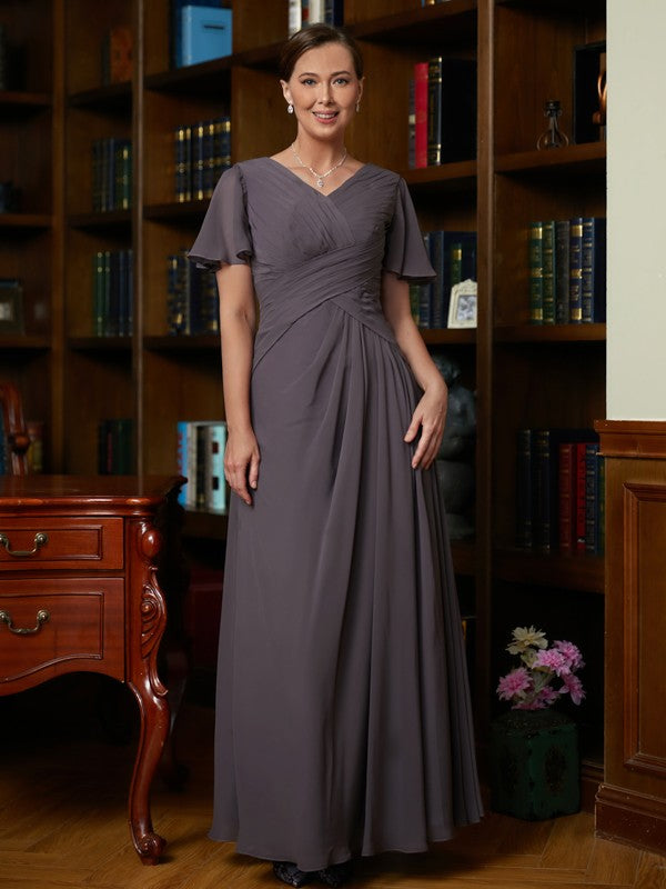 Aimishang A-Line/Princess Chiffon Ruched V-neck Short Sleeves Floor-Length Mother of the Bride Dresses