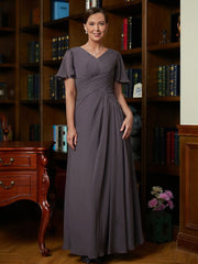 Aimishang A-Line/Princess Chiffon Ruched V-neck Short Sleeves Floor-Length Mother of the Bride Dresses