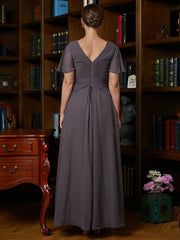 Aimishang A-Line/Princess Chiffon Ruched V-neck Short Sleeves Floor-Length Mother of the Bride Dresses