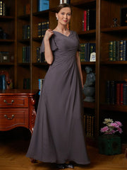 Aimishang A-Line/Princess Chiffon Ruched V-neck Short Sleeves Floor-Length Mother of the Bride Dresses