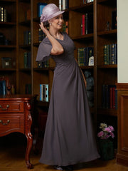 Aimishang A-Line/Princess Chiffon Ruched V-neck Short Sleeves Floor-Length Mother of the Bride Dresses