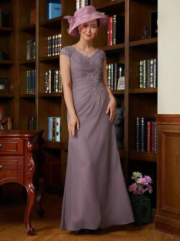 Aimishang Sheath/Column Chiffon Lace V-neck Short Sleeves Floor-Length Mother of the Bride Dresses
